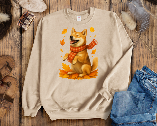 Shiba Inu Fall Shirt, Cozy Pet Sweatshirt, Shiba Lover Gift Clothing, Autumn Leaves Apparel, Cute Dog Shirt, Dog Enthusiast Gift