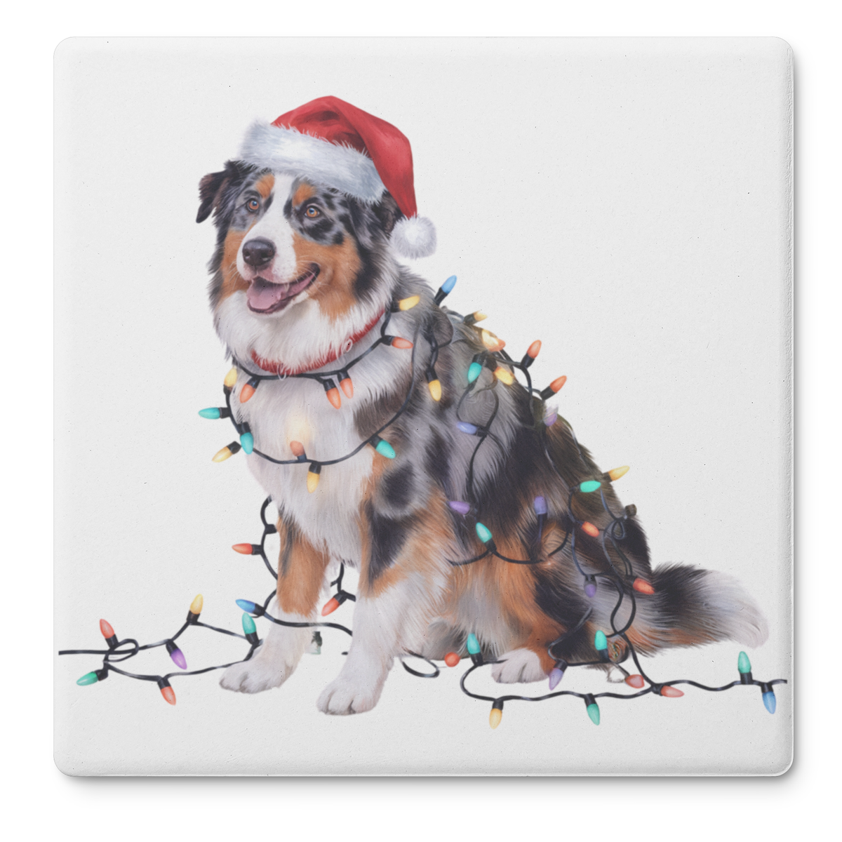 Australian Shepherd Christmas Lights Dog Coasters