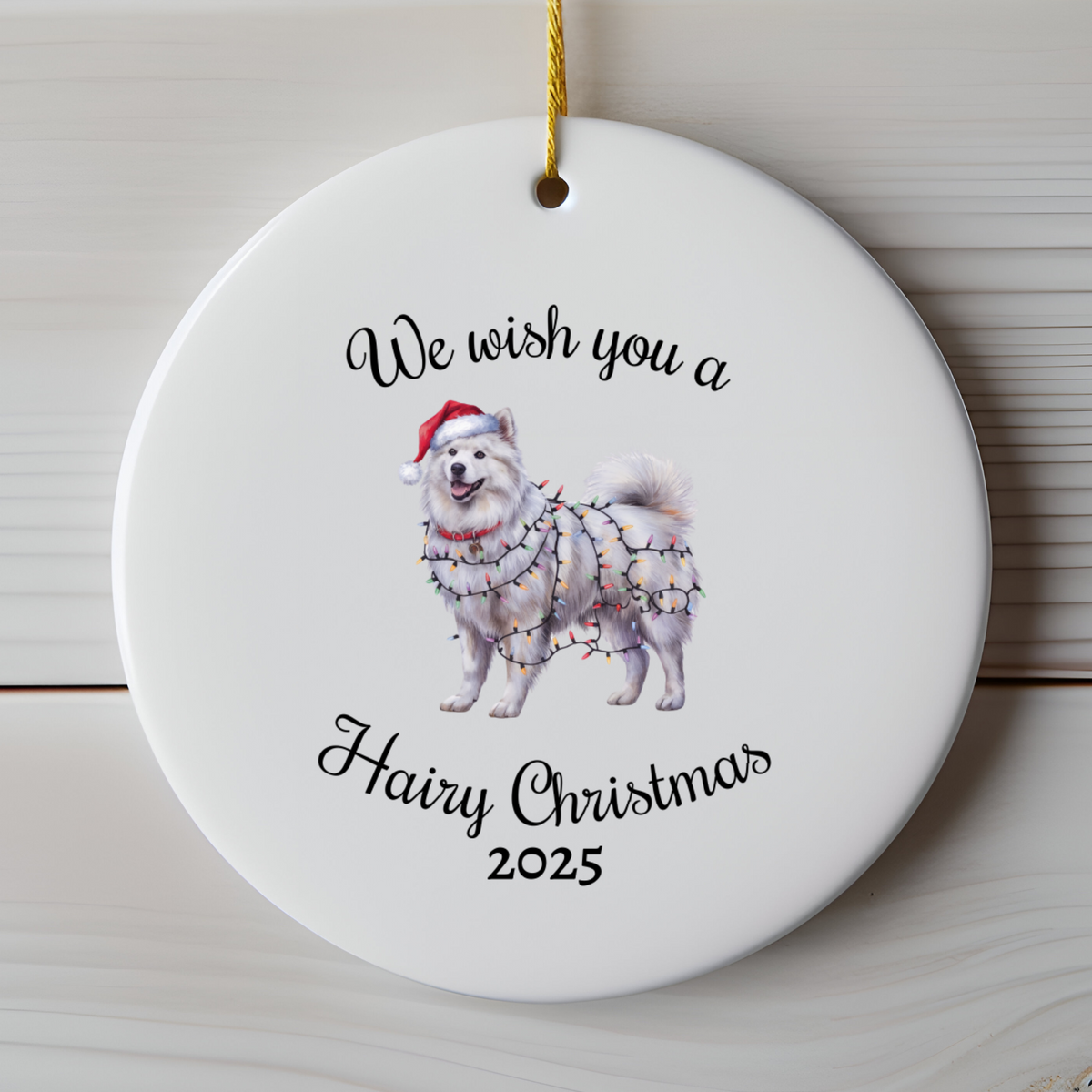 Christmas Samoyed Ornament, Christmas Lights Dog Keepsake