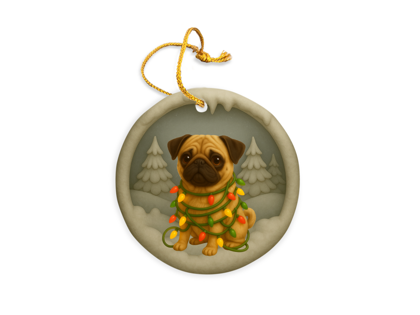Personalized Tan Pug Christmas 3D Clay-Style Dog Keepsake