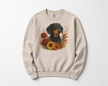 Black Tan Dachshund Autumn Floral Sweatshirt
