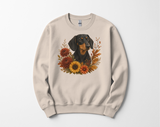 Black Tan Dachshund Autumn Floral Sweatshirt