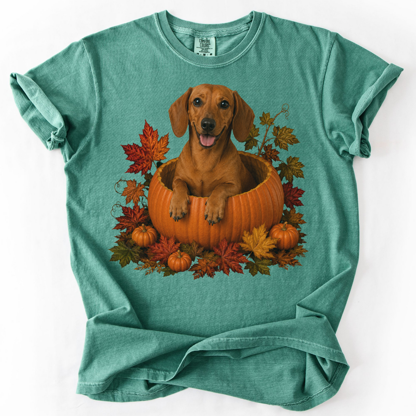 Red Dachshund Pumpkin Shirt Fall Dog Lover Autumn Comfort Colors Graphic Tee Gift Apparel