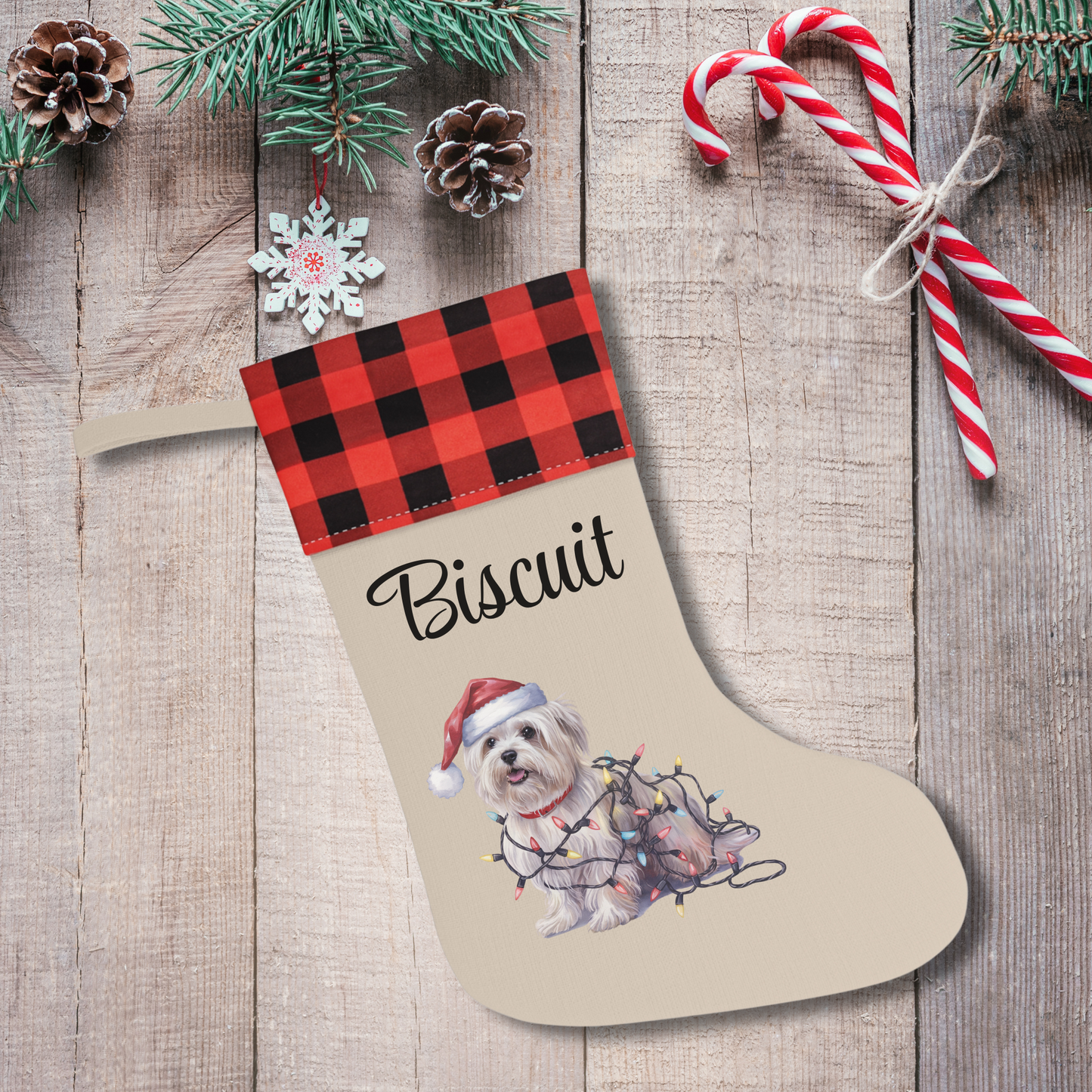 Personalized Maltese Christmas Stocking, Holiday Decor Gift for Pet Lovers