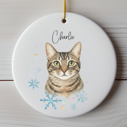 Personalized Pet Photo Ornament, Custom Dog Cat Christmas Ornament with Name, Watercolor Gift