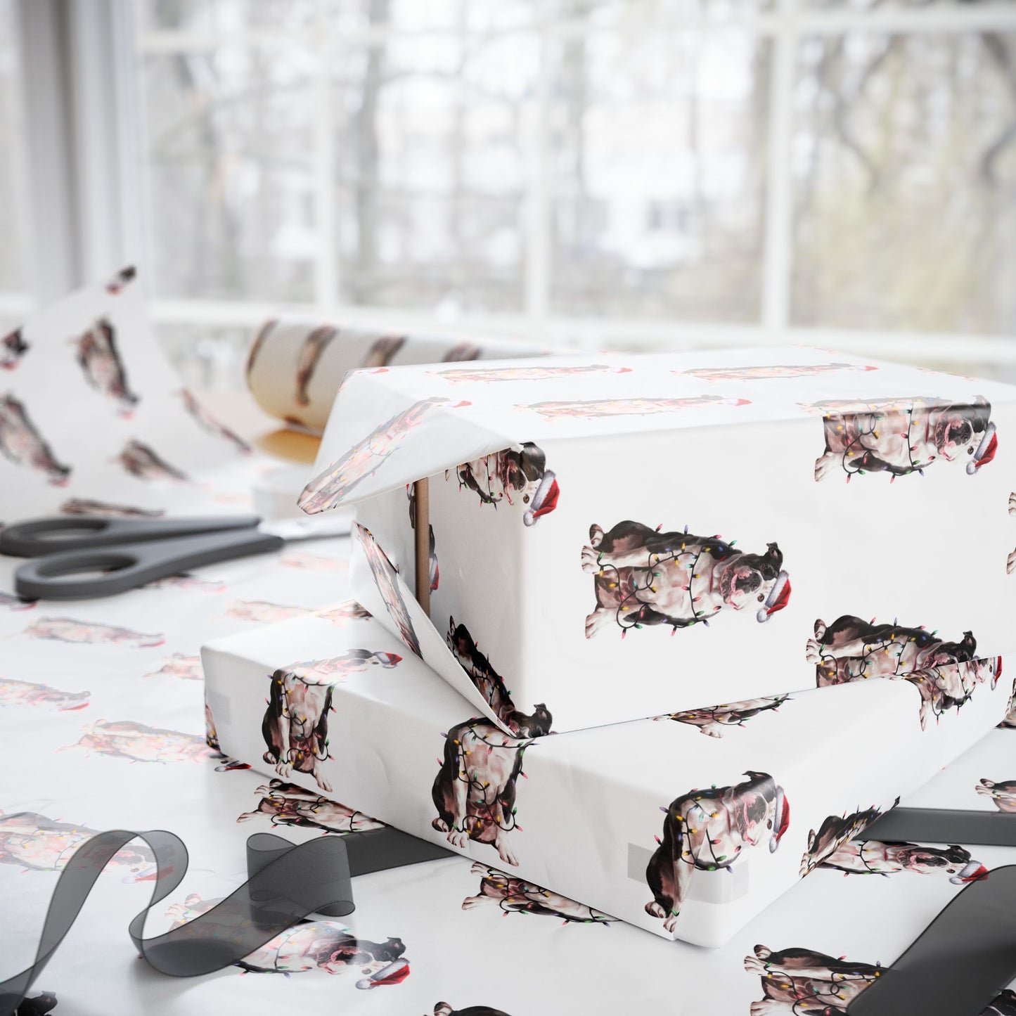 American Bulldog Christmas Lights Wrapping Paper