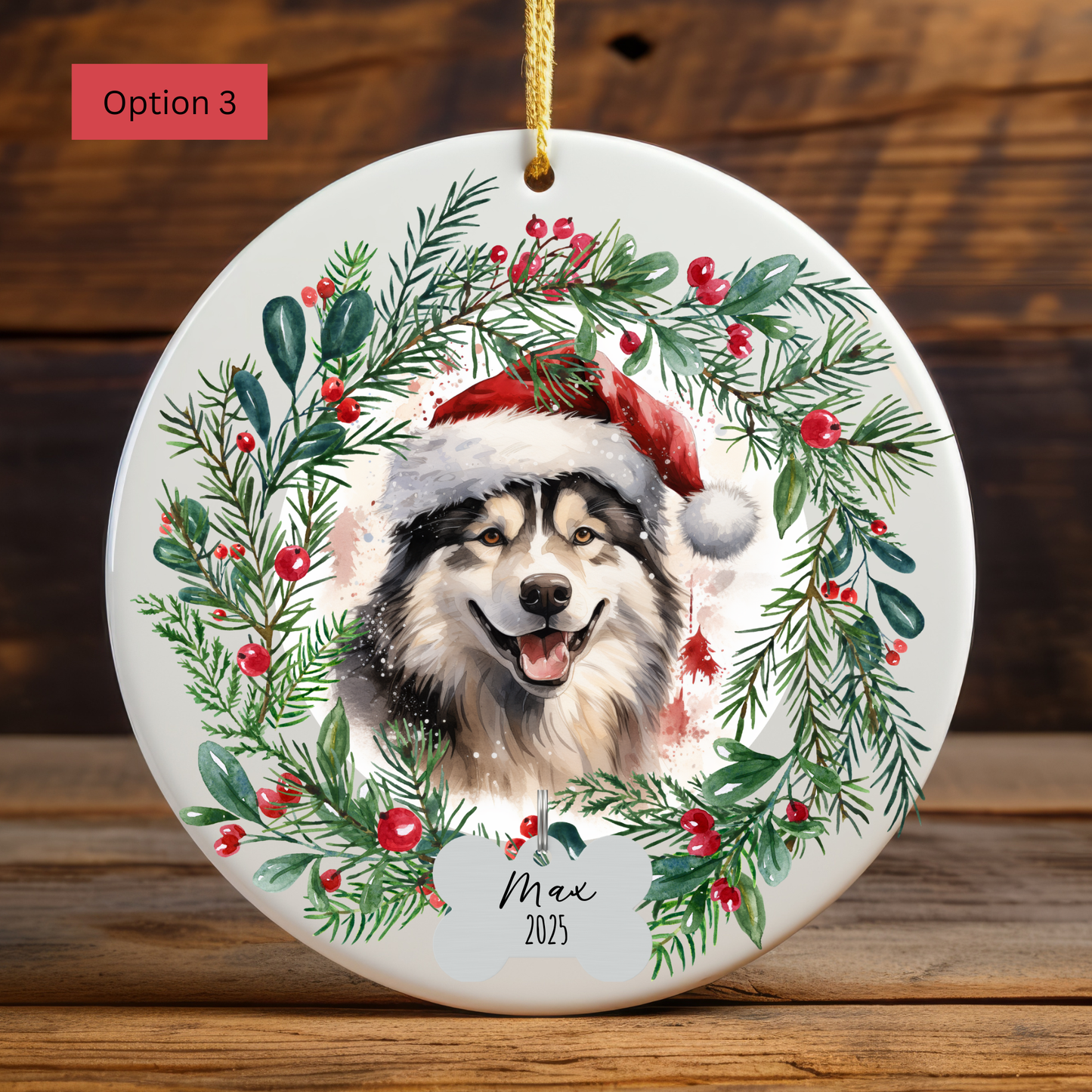 Personalized Alaskan Malamute Christmas Ornament, Custom Dog Name Ornament, Malamute Gift for Dog Lovers