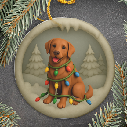 Fox Red Lab Christmas Ornament, Personalized Labrador Retriever Puppy with Holiday Lights, Custom Dog Lover Gift, Tree Decoration