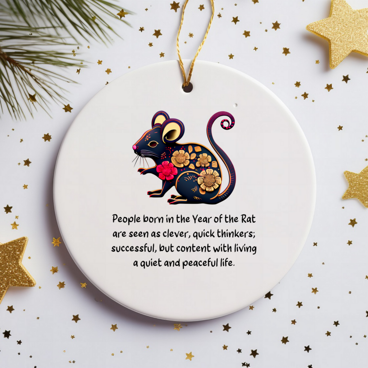 Chinese Zodiac Rat Ornament, Year of the Rat Horoscope Gift for Lunar New Year