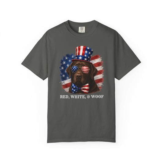 Patriotic Chocolate Lab Red White  & Woof Shirt