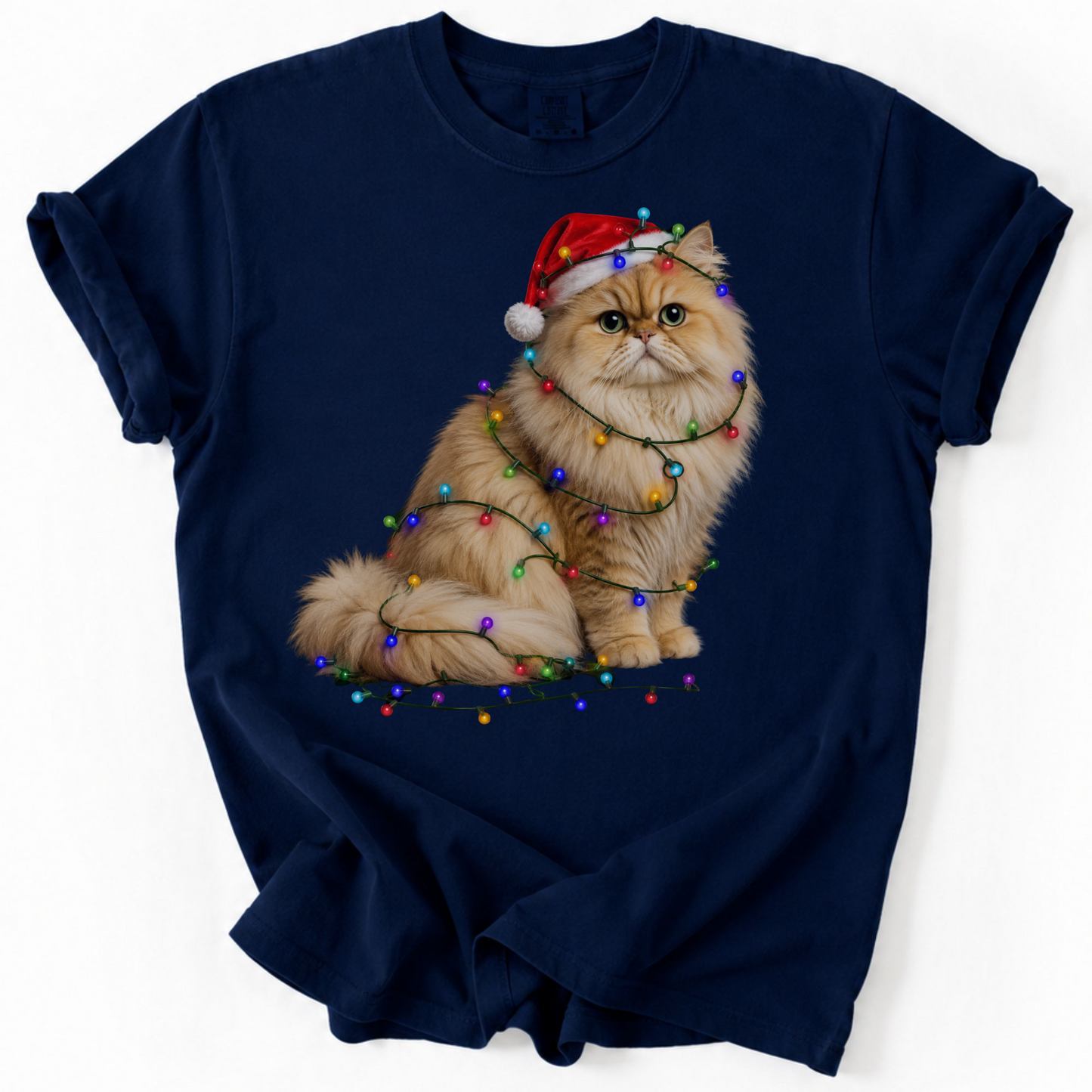 Persian Cat Christmas Lights Shirt, Comfort Colors Holiday Cat Lover Tee