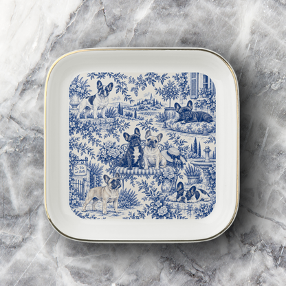 French Bulldog Jewelry Dish, Blue Toile Frenchie Ring Dish, Dog Lover Gift, Trinket Tray