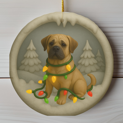 Personalized Mastiff Christmas Ornament, 3D Clay-Style Dog Keepsake with Lights