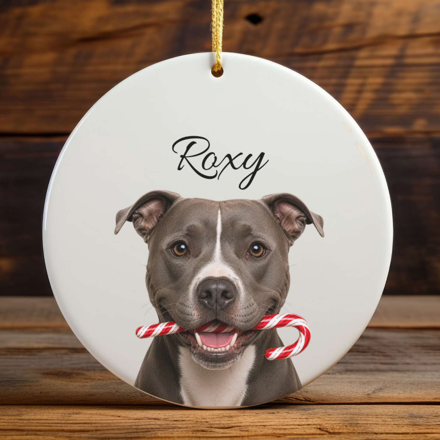 Personalized Pitbull Candy Cane Ornament