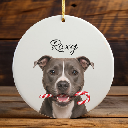 Personalized Pitbull Candy Cane Ornament