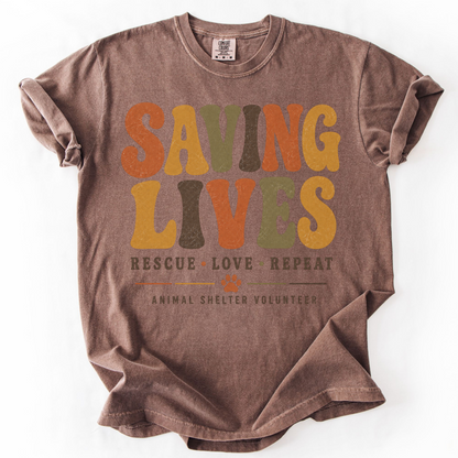 Animal Shelter Volunteer Shirt, Rescue Volunteer Gift, Saving Lives Comfort Colors Retro Tee