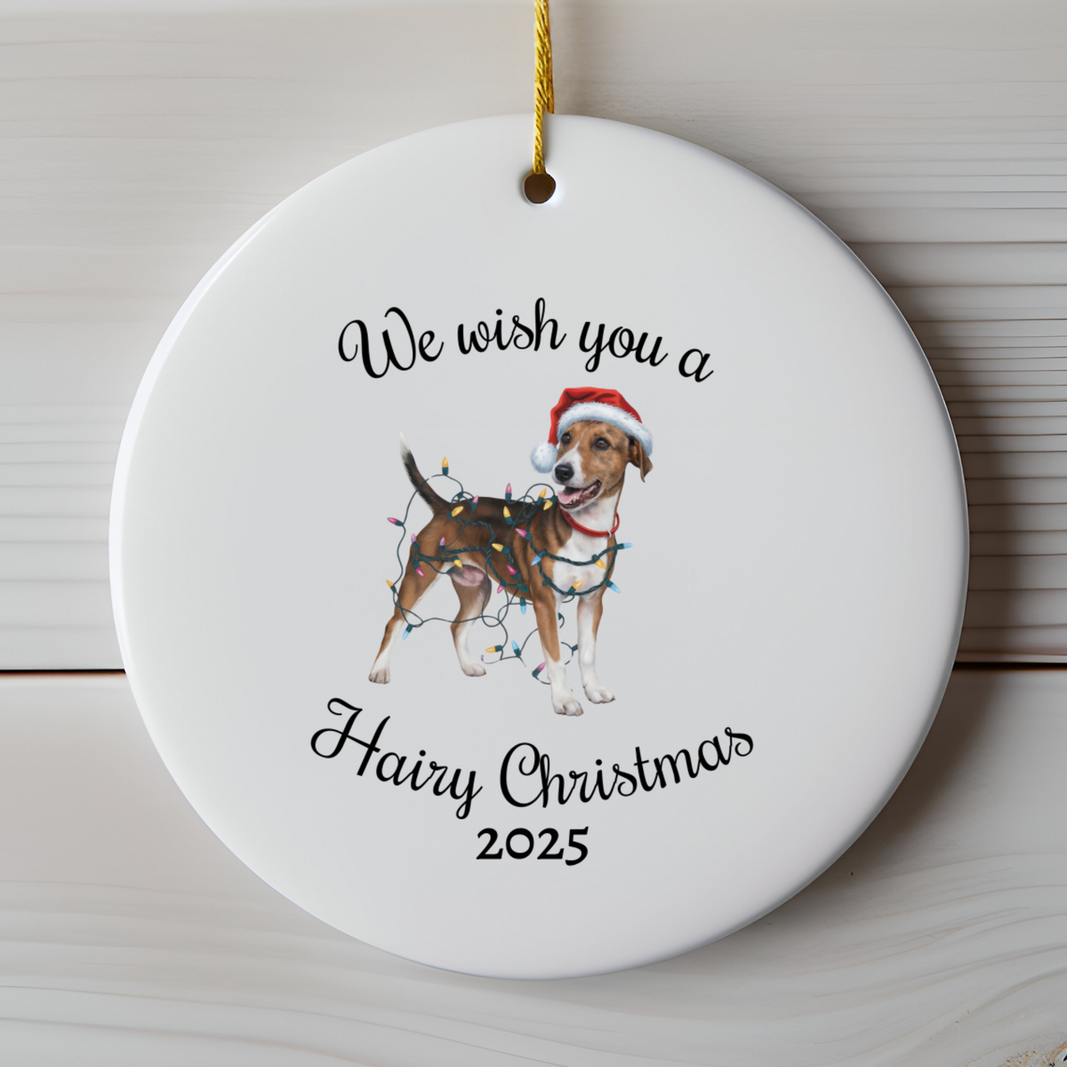 Christmas Smooth Fox Terrier Ornament, Christmas Lights Dog Keepsake