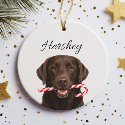 Personalized Chocolate Lab Candy Cane Ornament