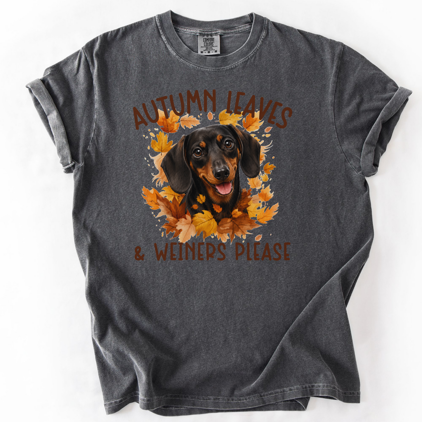 Black & Tan Dachshund Mom Fall Shirt, Autumn Leaves and Dachshunds Please