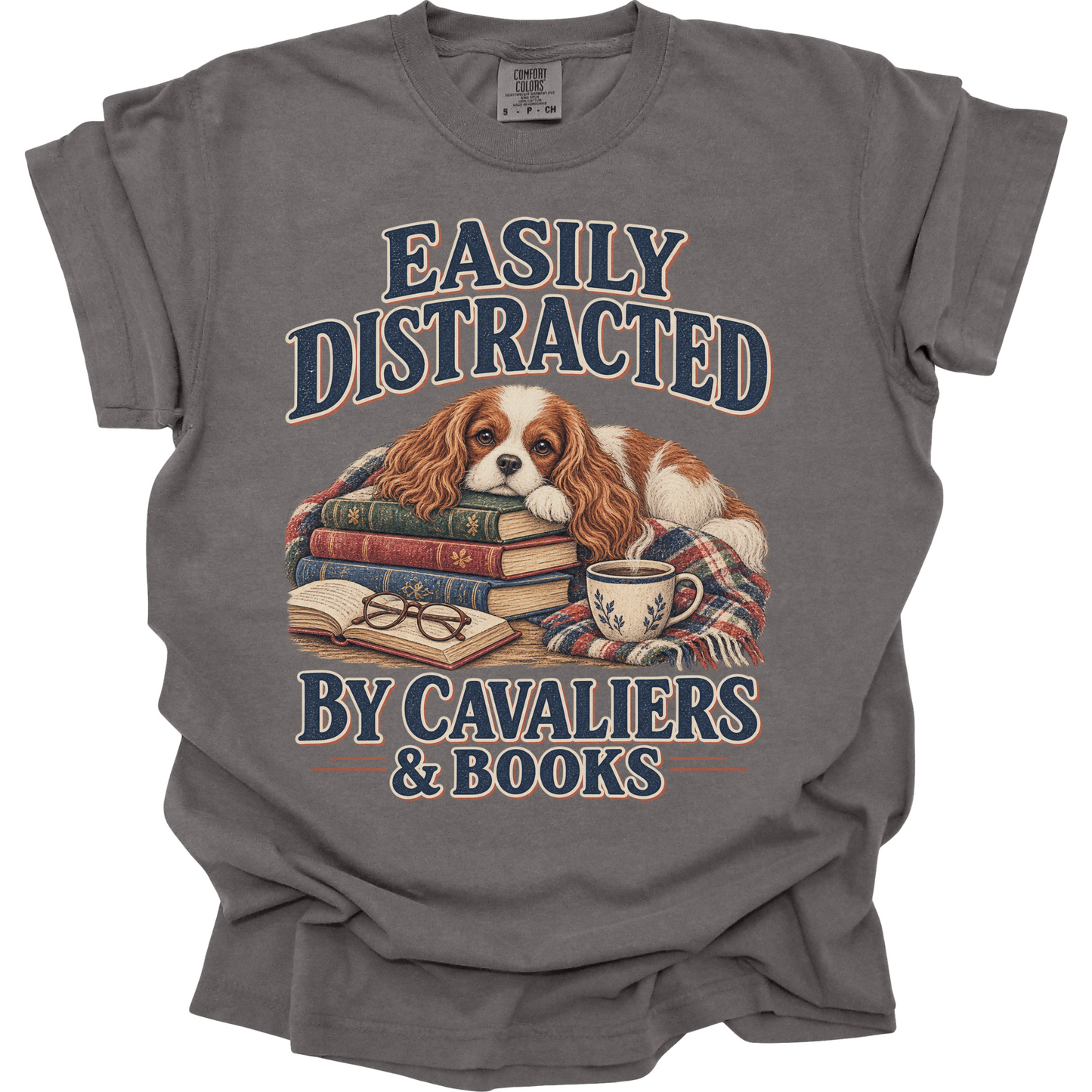 Blenheim Cavalier Shirt, Easily Distracted by Cavaliers and Books, Cavalier Mom Book Lover Tee
