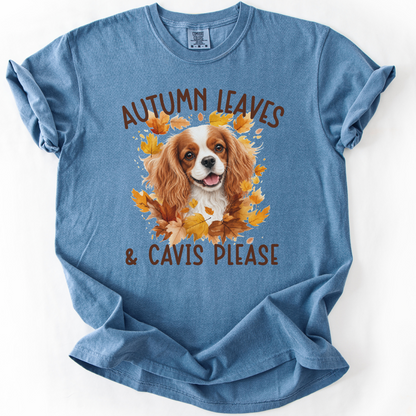 Blenheim Cavalier Mom Fall Shirt, Autumn Leaves & Cavaliers Please
