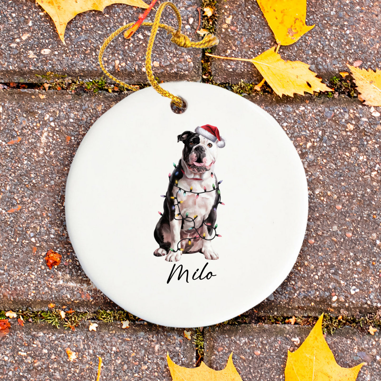 Personalized American Bulldog Christmas Ornament, Dog Name Holiday Decor