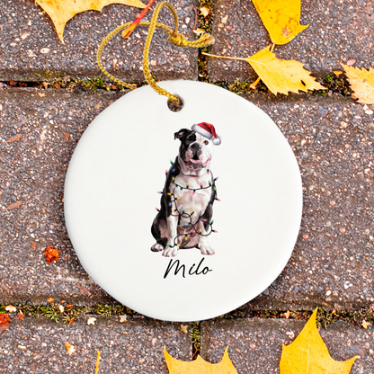 Personalized American Bulldog Christmas Ornament, Dog Name Holiday Decor