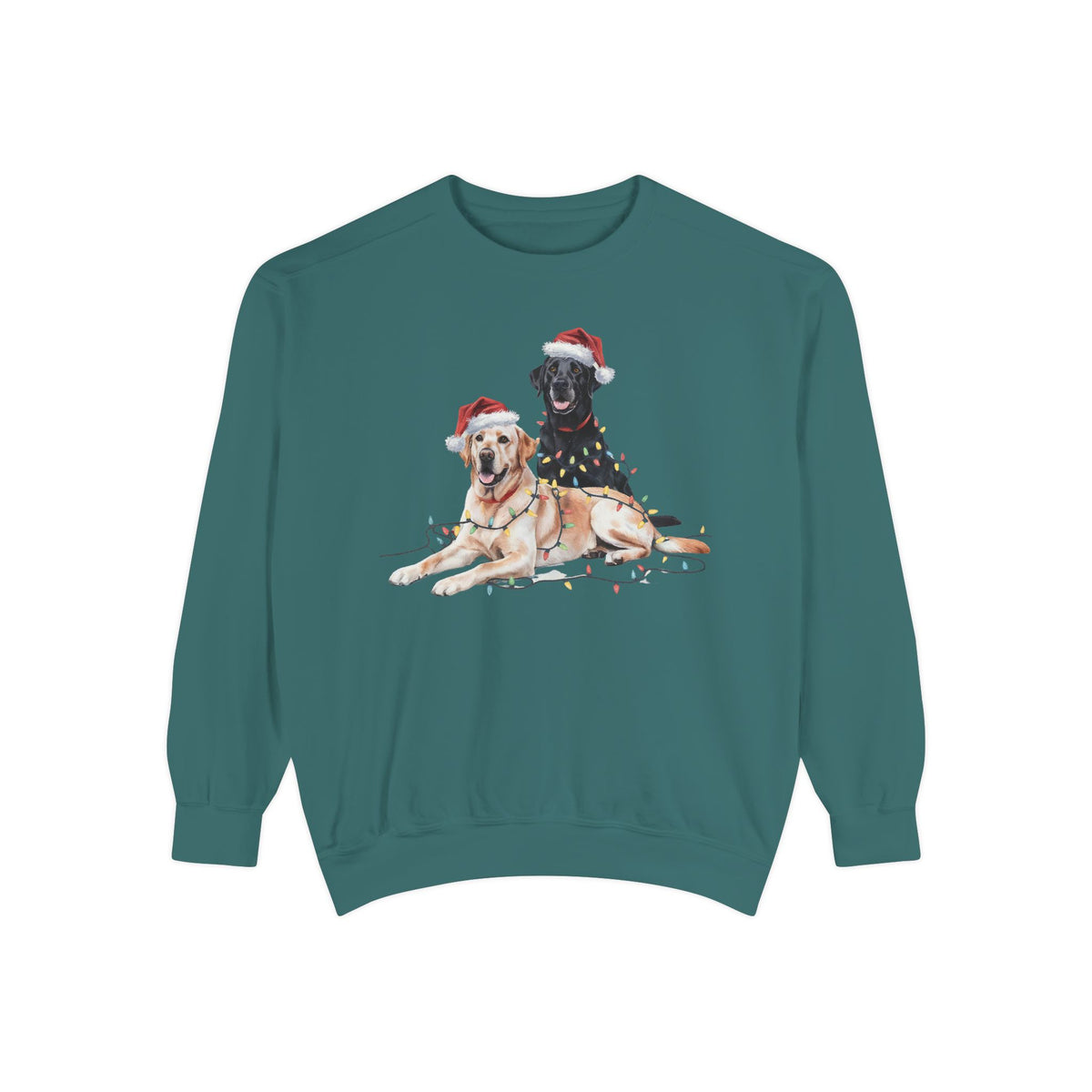 Black & Yellow Lab Christmas Sweatshirt, Christmas Lights Dogs