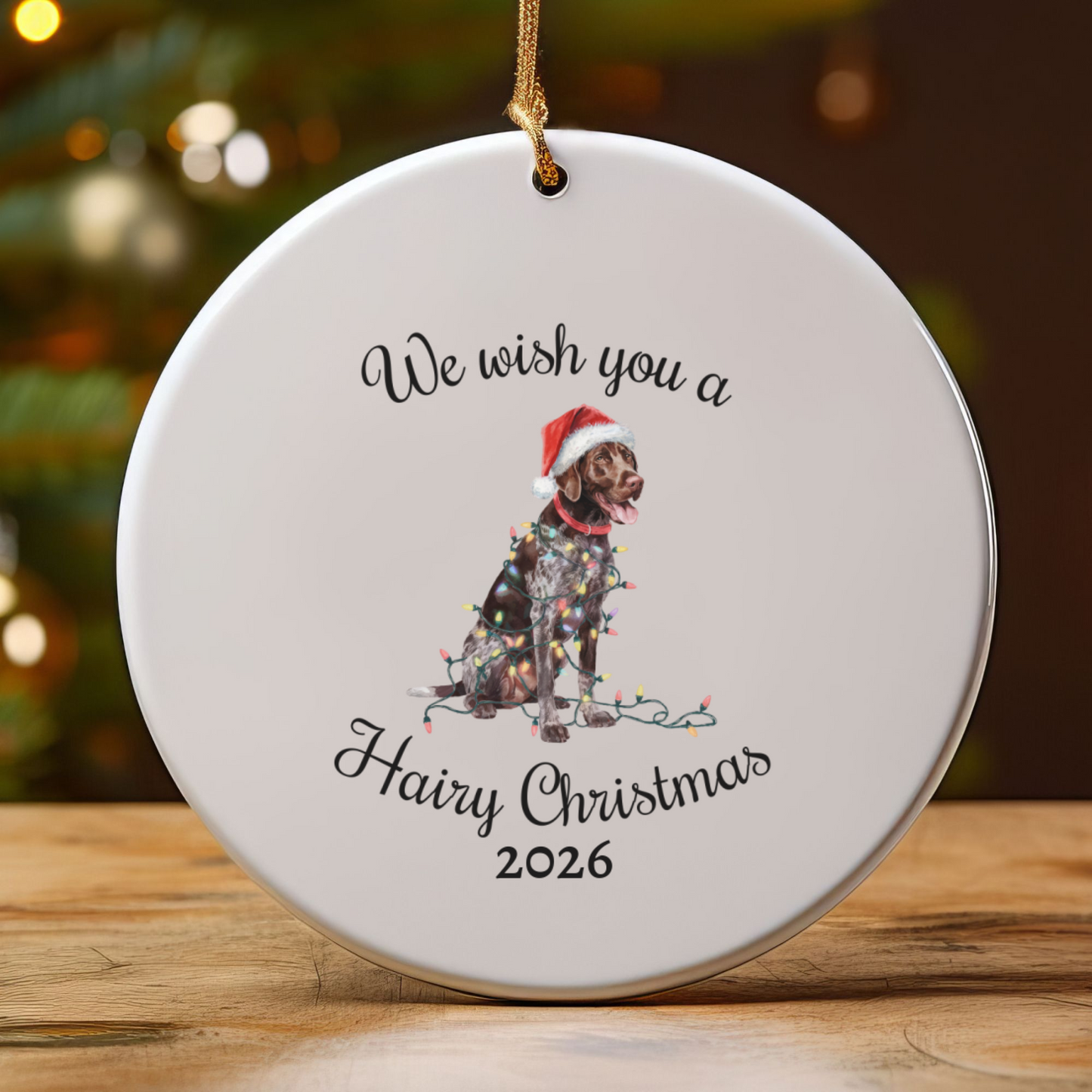 Christmas German Shorthaired Pointer Ornament, Christmas Lights Dog Keepsake
