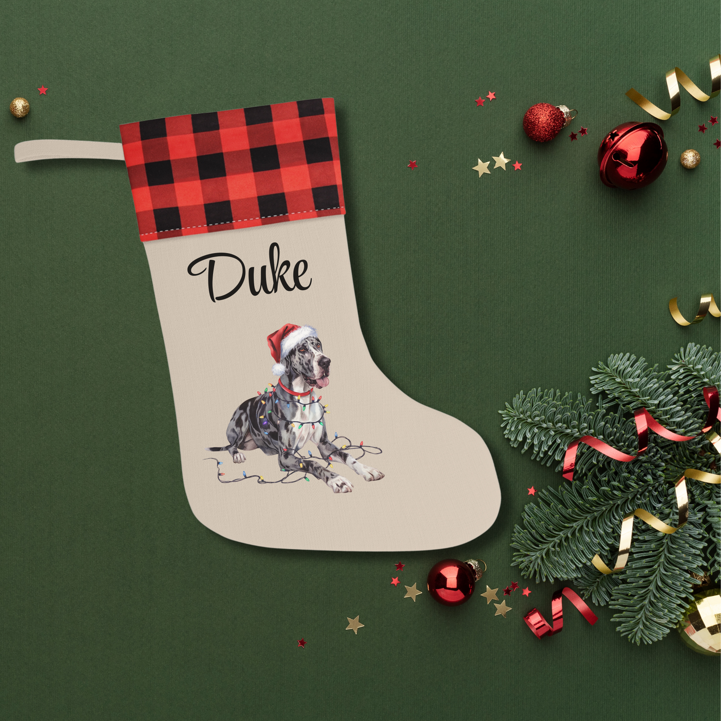 Personalized Great Dane Christmas Stocking, Holiday Decor Gift for Pet Lovers