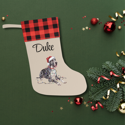 Personalized Great Dane Christmas Stocking, Holiday Decor Gift for Pet Lovers