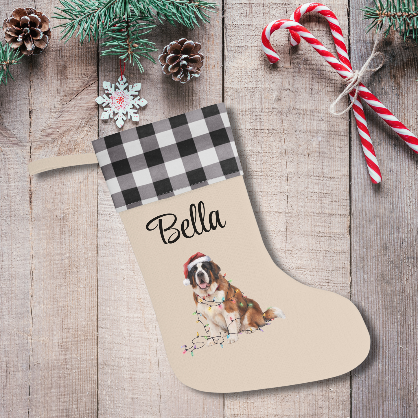 Personalized Saint Bernard Christmas Stocking, Holiday Decor Gift for Pet Lovers