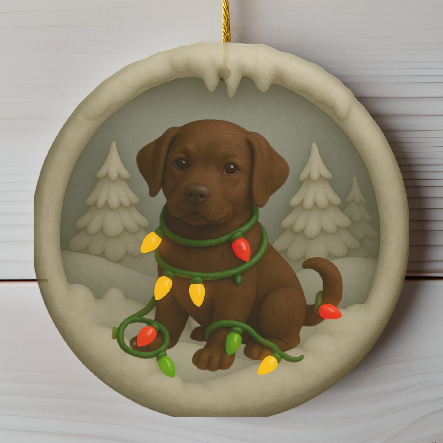 Personalized Chocolate Lab Christmas Ornament, Custom Labrador Retriever with Holiday Lights Keepsake