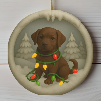 Personalized Chocolate Lab Christmas Ornament, Custom Labrador Retriever with Holiday Lights Keepsake