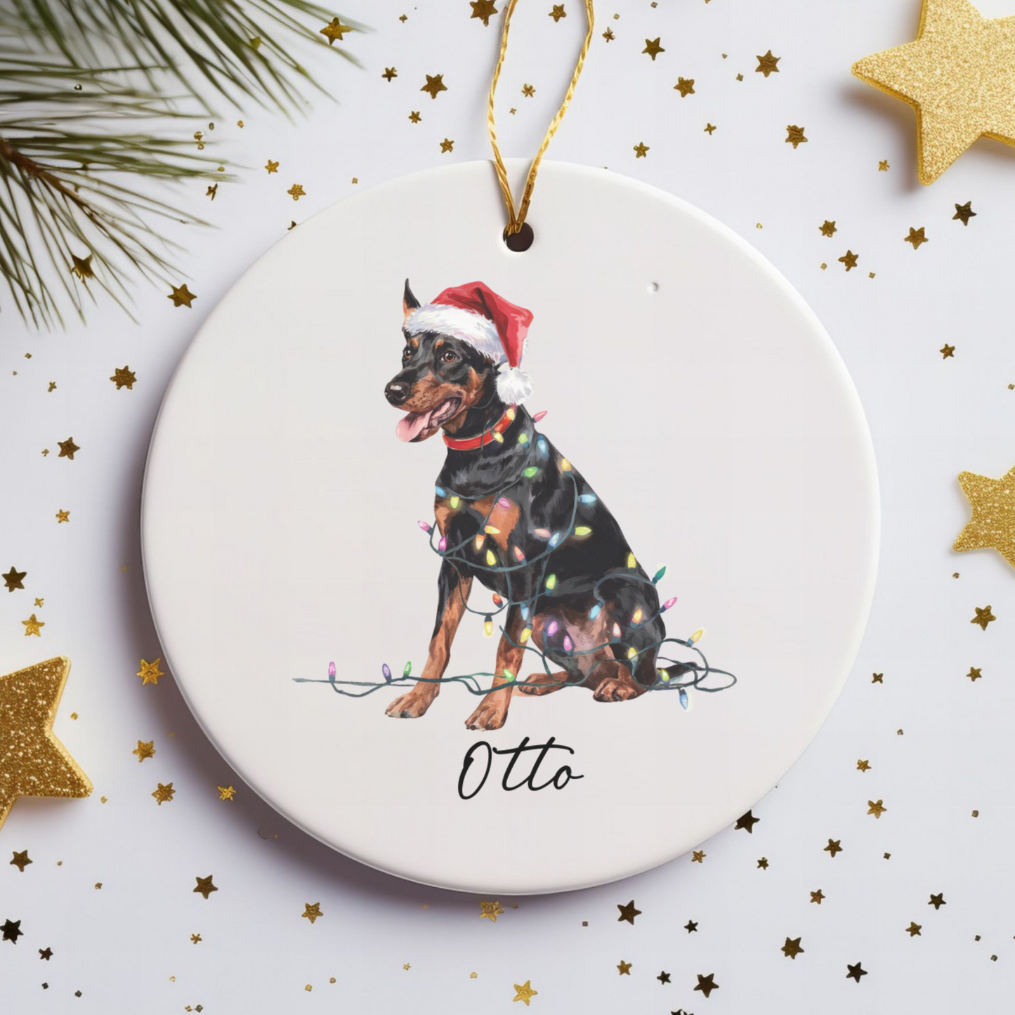 Personalized German Pinscher Christmas Ornament, Custom Dog Holiday Keepsake, Ceramic Pet Lover Decor