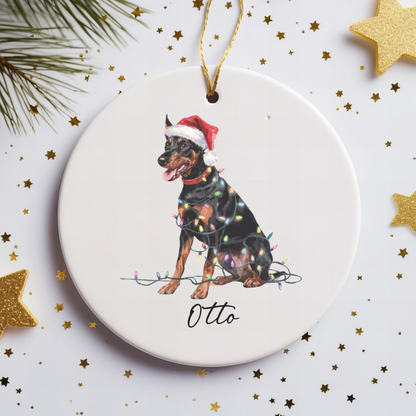 Personalized German Pinscher Christmas Ornament, Custom Dog Holiday Keepsake, Ceramic Pet Lover Decor