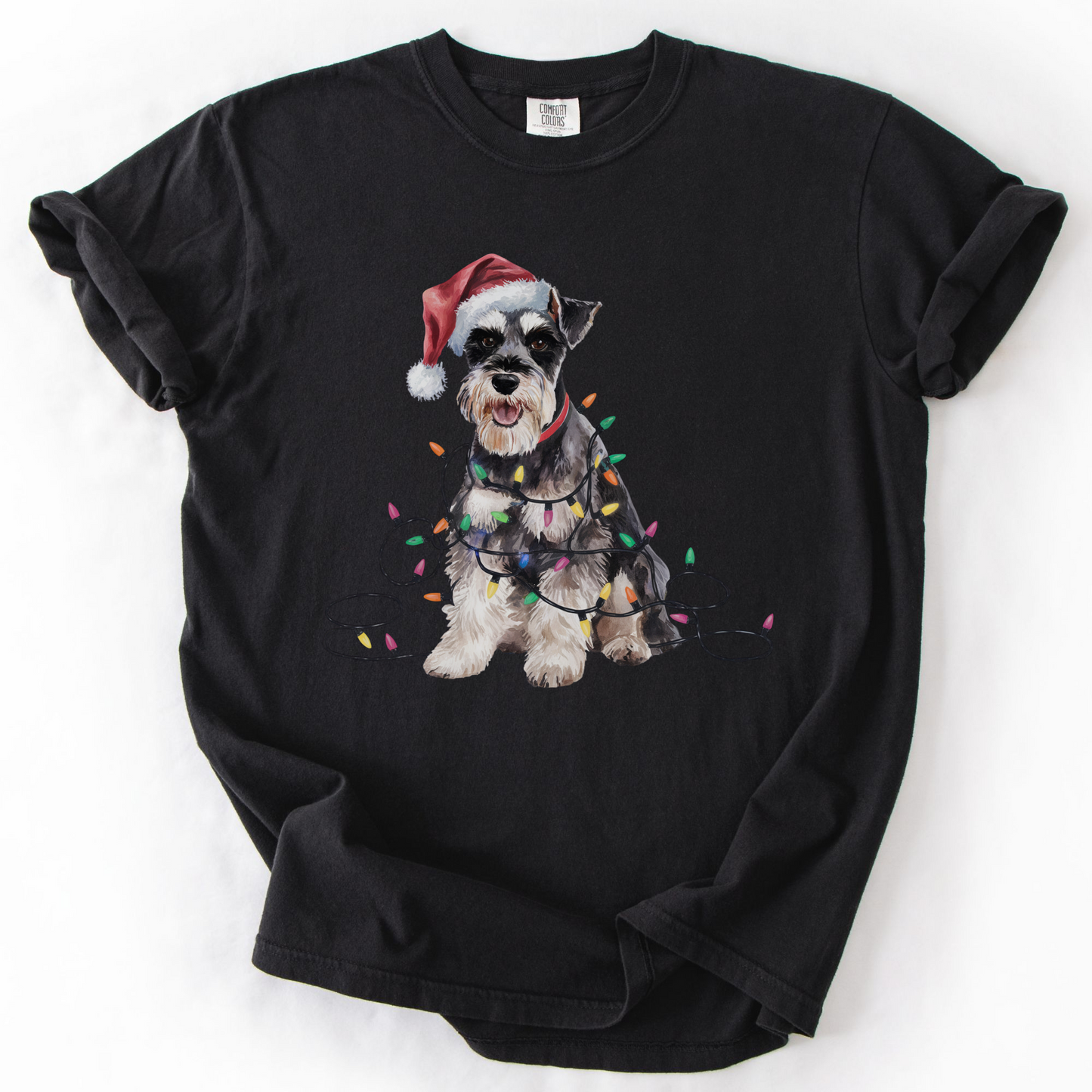 Schnauzer Christmas Lights Shirt, Festive Holiday Tee for Bearded Dog Lovers