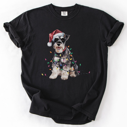 Schnauzer Christmas Lights Shirt, Festive Holiday Tee for Bearded Dog Lovers