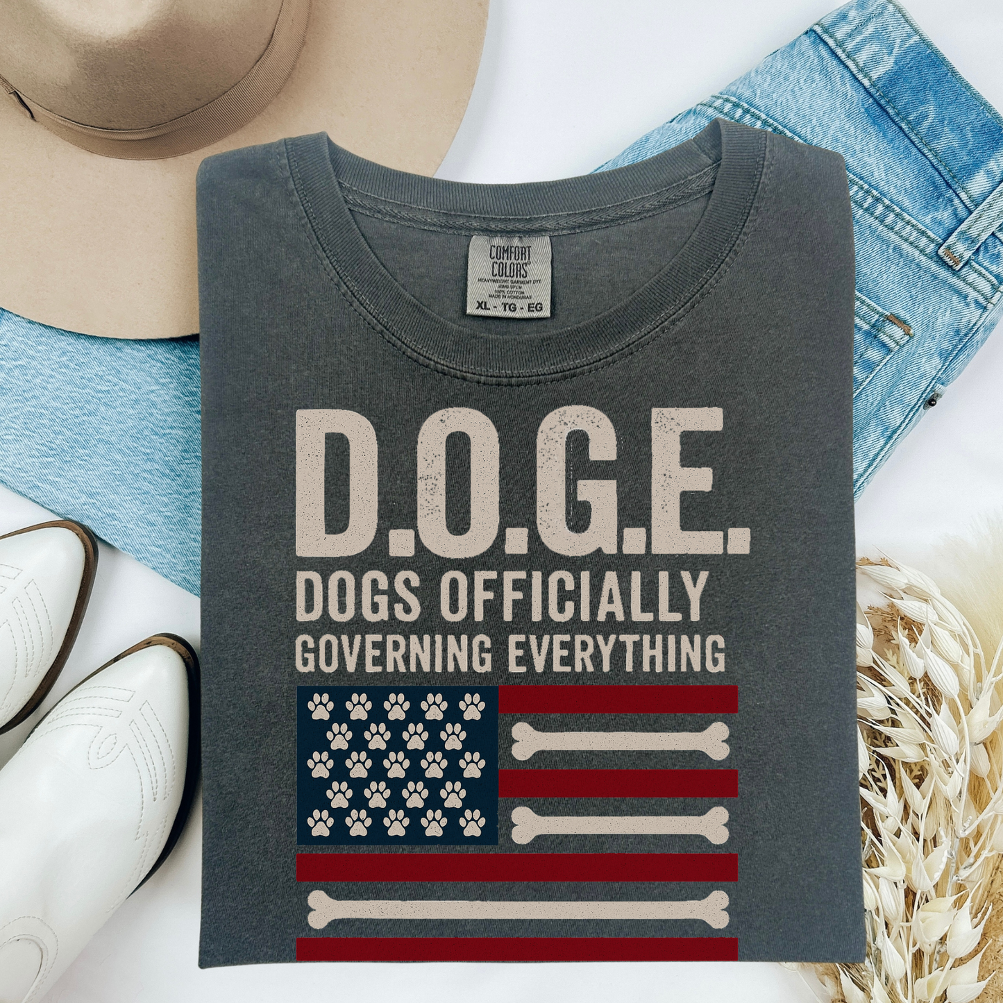 DOGE Funny Patriotic Dog Shirt Dogs Officially Governing Everything Tee for Pet Lovers and 4th of July Fans