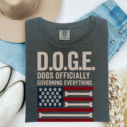 DOGE Funny Patriotic Dog Shirt Dogs Officially Governing Everything Tee for Pet Lovers and 4th of July Fans