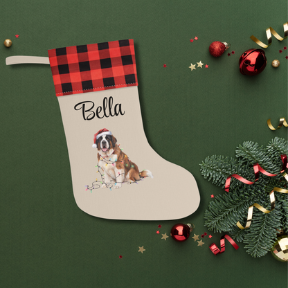 Personalized Saint Bernard Christmas Stocking, Holiday Decor Gift for Pet Lovers