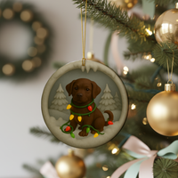 Load image into Gallery viewer, Personalized Chocolate Lab Christmas Ornament, Custom Labrador Retriever with Holiday Lights Keepsake