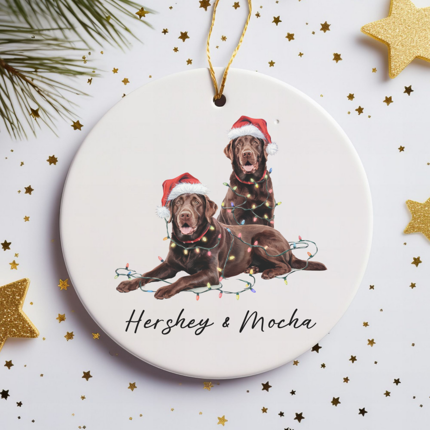 Chocolate Labradors Ornament, Personalized Dog Christmas Decor