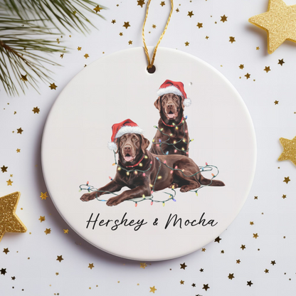 Chocolate Labradors Ornament, Personalized Dog Christmas Decor