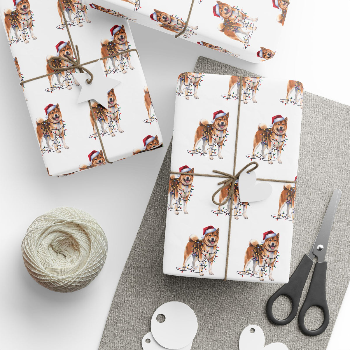 Akita Christmas Lights Wrapping Paper