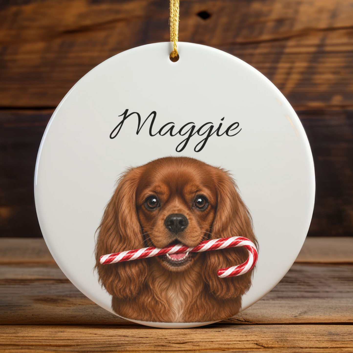 Personalized Ruby Cavalier Candy Cane Ornament