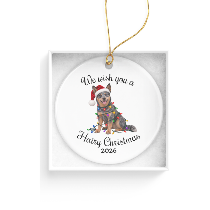 Australian Cattle Dog Christmas Ornament, Personalized Year Blue Heeler Ceramic Keepsake, Hairy Christmas Gift