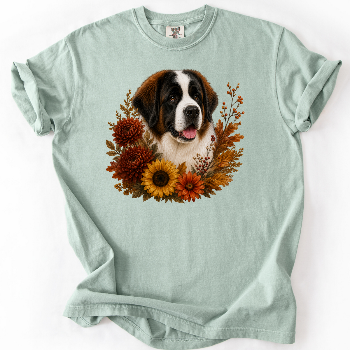 Personalized Dog Photo Fall Floral Shirt Custom Pet Comfort Colors Tee