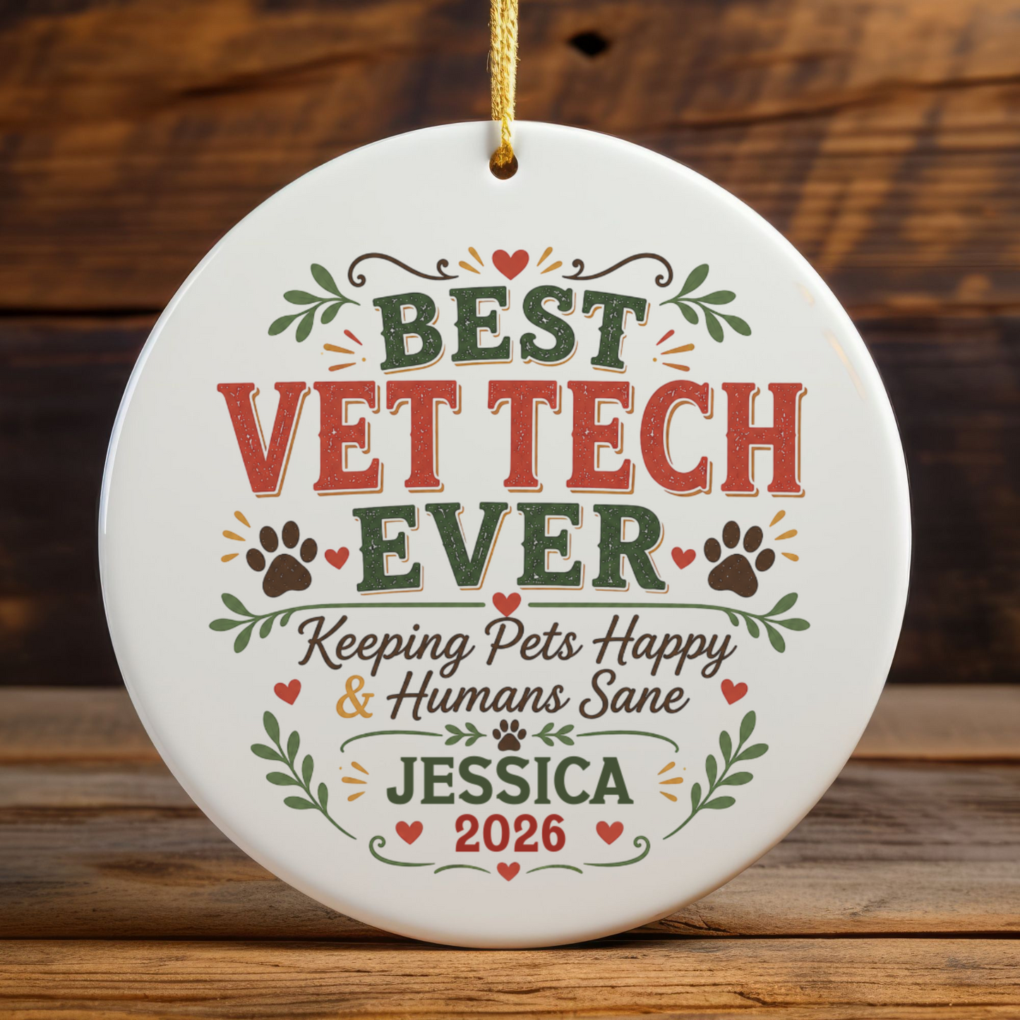 Personalized Vet Tech Ornament, Veterinary Technician Gift, Vet Tech Christmas Gift, Custom Name Ornament