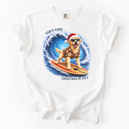 Christmas in July Gift for Yellow Lab Lovers, Santa Paws Beach Shirt